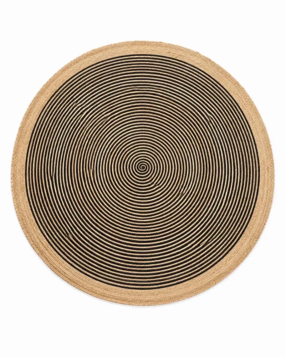 Black Spiral & Natural Jute Border Rug