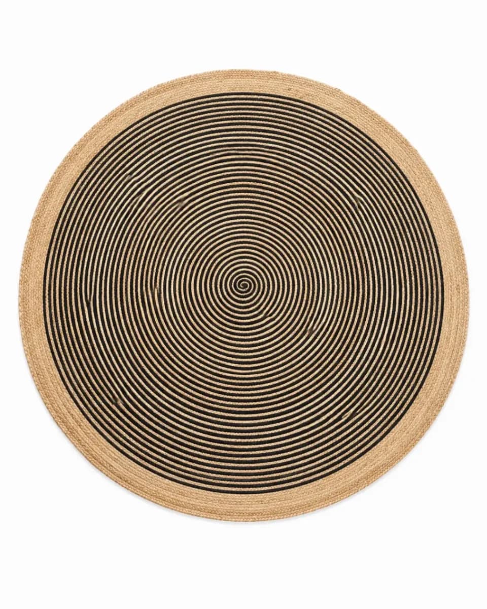 Black Spiral & Natural Jute Border Rug