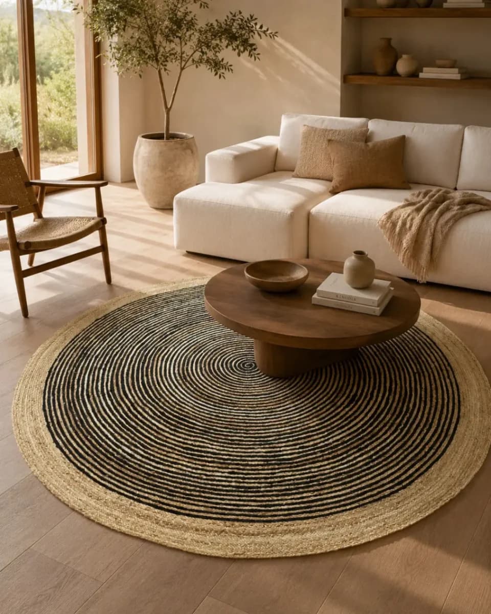 Black Spiral & Natural Jute Border Rug alternate