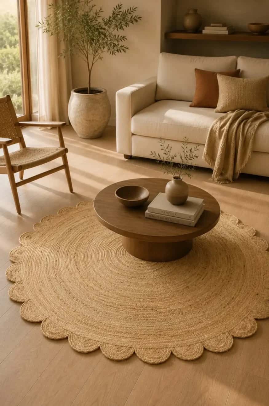 Natural Jute Rug with Scalloped Edge 2