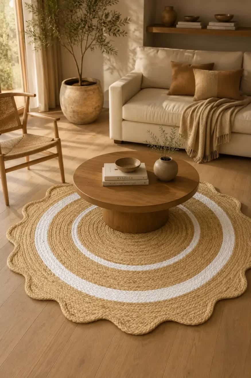Petal Edge Jute Rug with White Spiral 2