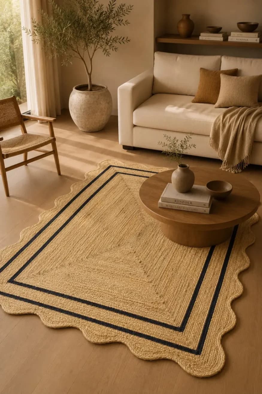 Black Wavy Edge Rectangular Jute Rug alternate